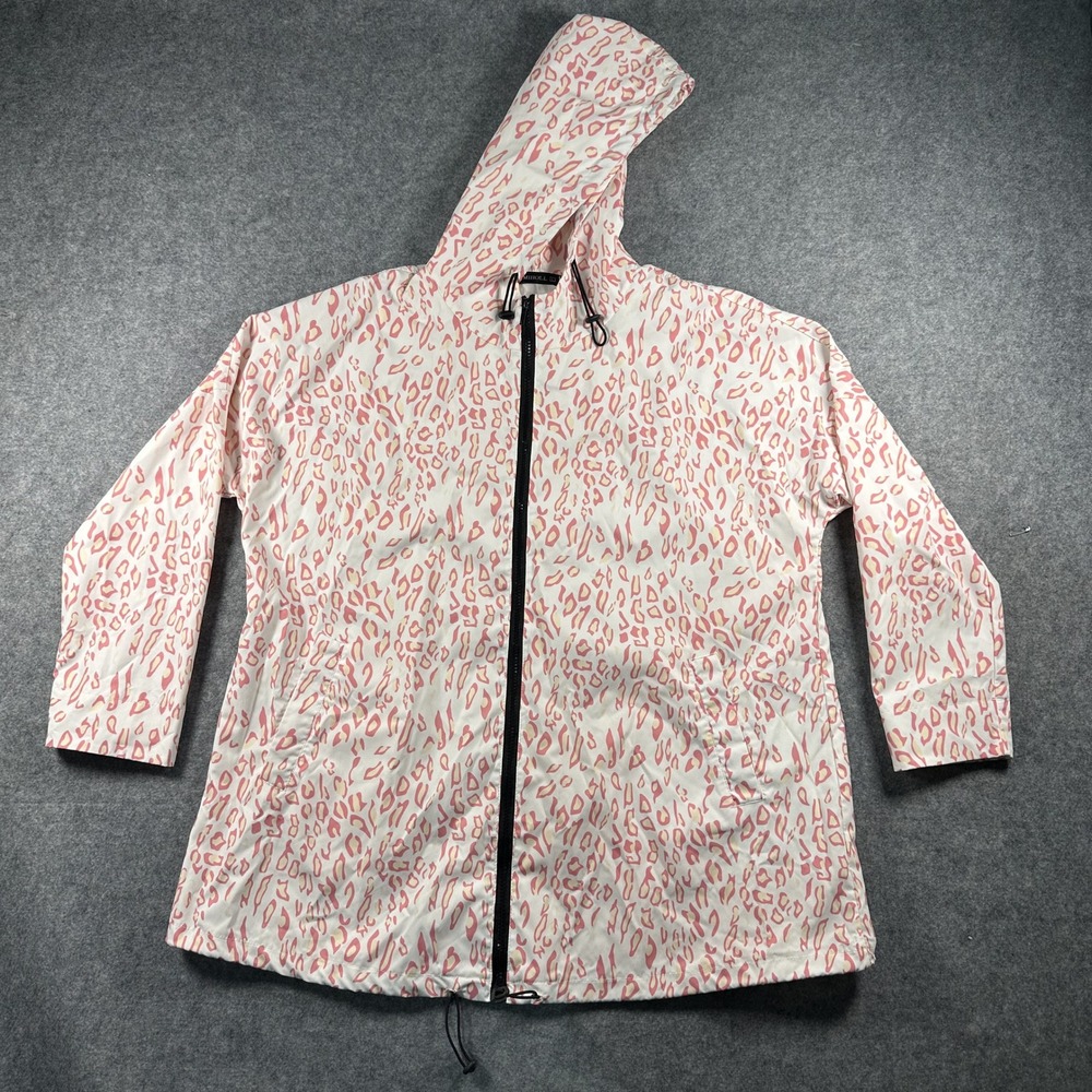 Miholl Leopard Print Hooded Windbreaker Large Pink/White Lightweight Zip Up